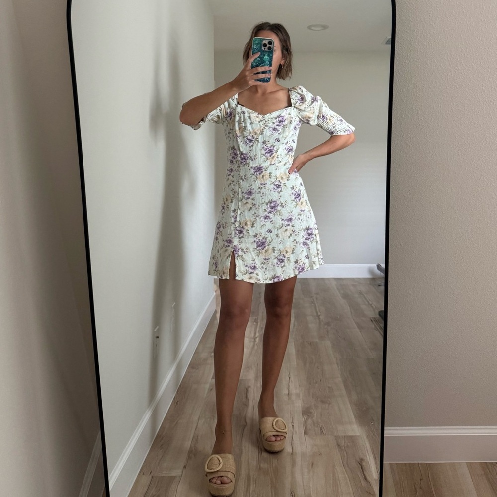 Blue Rain White Floral Mini Dress